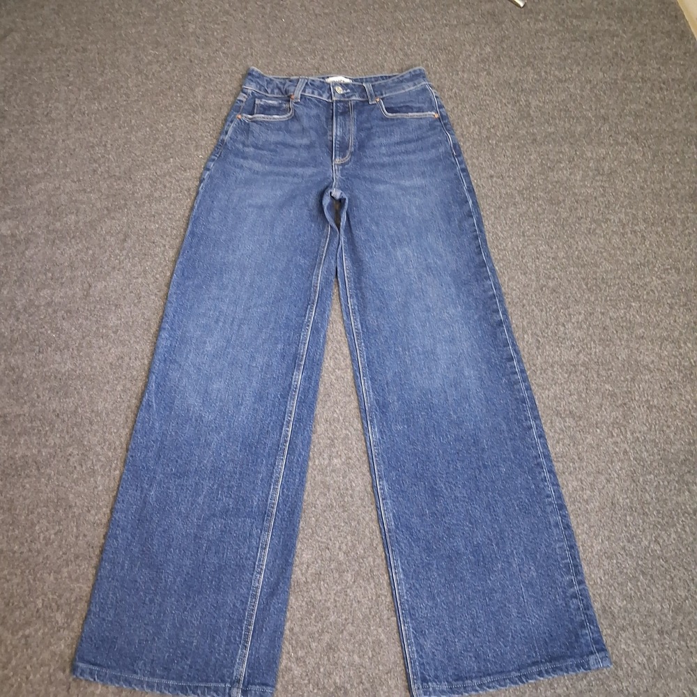 PAIGE Wide Leg Flare Jeans in Medium Blue Denim